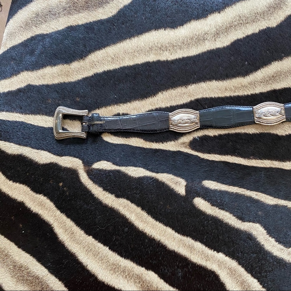 Vintage western silver buckle belt black m